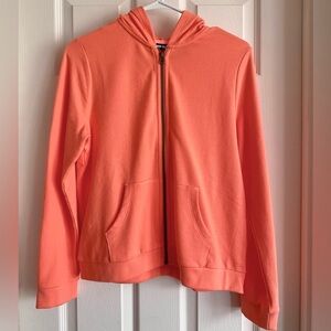 Land’s End Girl’s 14 PLUS Zip Hoodie 100% Cotton Lightweight ORANGE